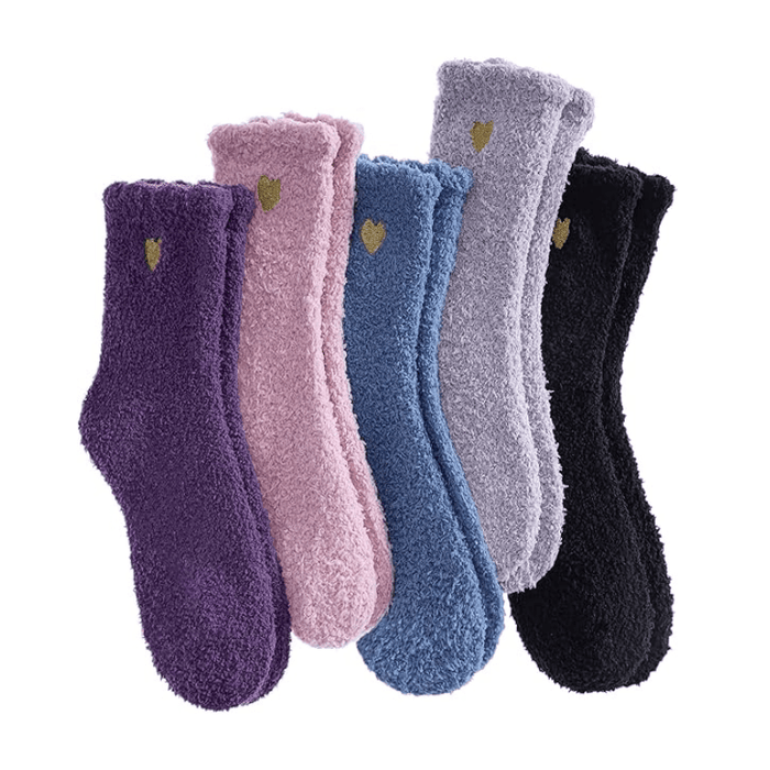 5 Pack Plush Warm Cordate Printed Socks – Comfort and Style Winter