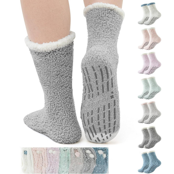 7 Pairs Soft Plush Slipper Diabetic Socks With Grips