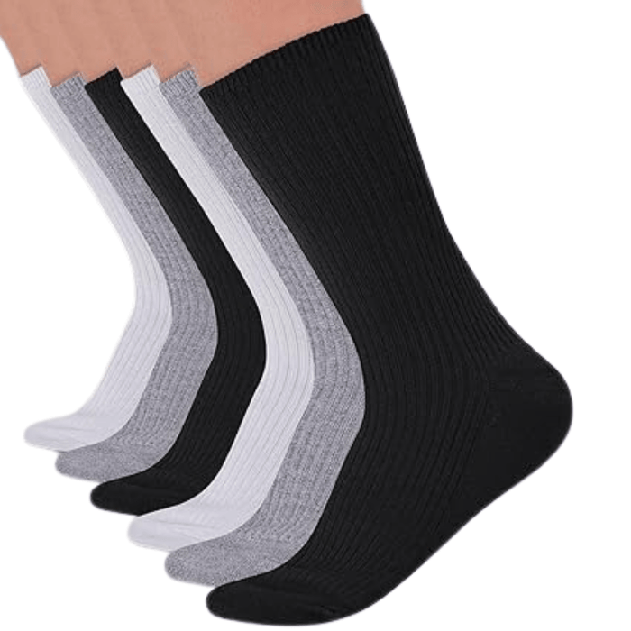 6 Pairs Non Binding Ribbed Crew Neuropathy Socks