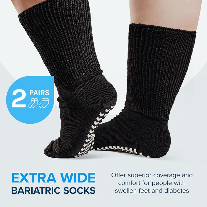 2-Pack Diabetic Non-Slip Socks - Extra Wide Design and Support