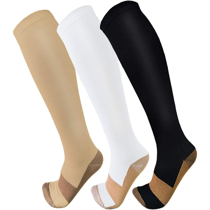 3 Pack Copper Compression Socks - Comfort and Support