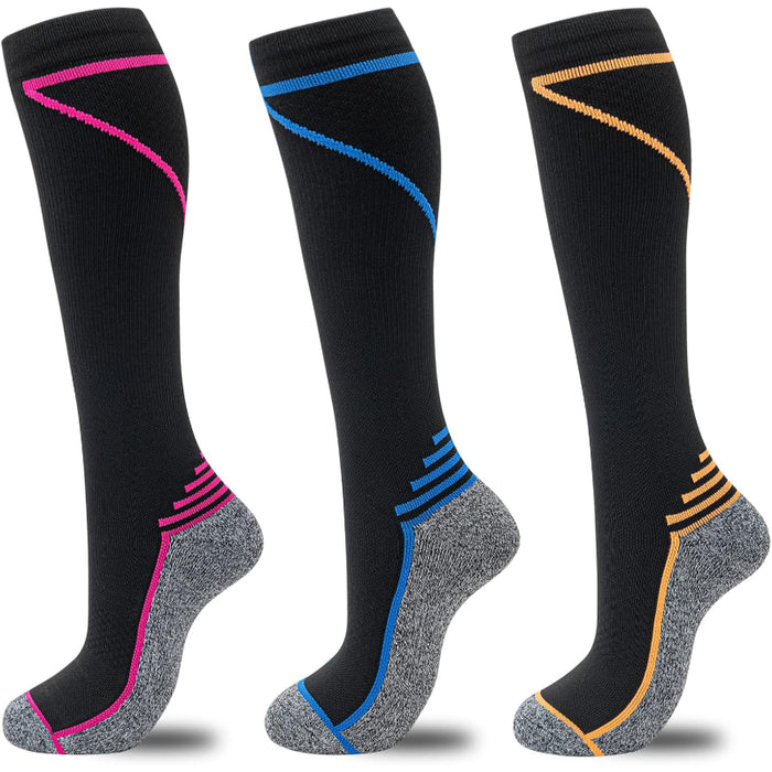 3 Pairs Circulation Support Compression Socks - Comfort and Relief