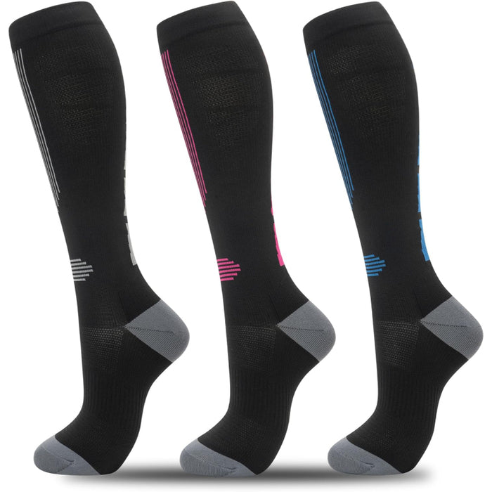 3 Pair Compression Support Socks - Circulation and Comfort