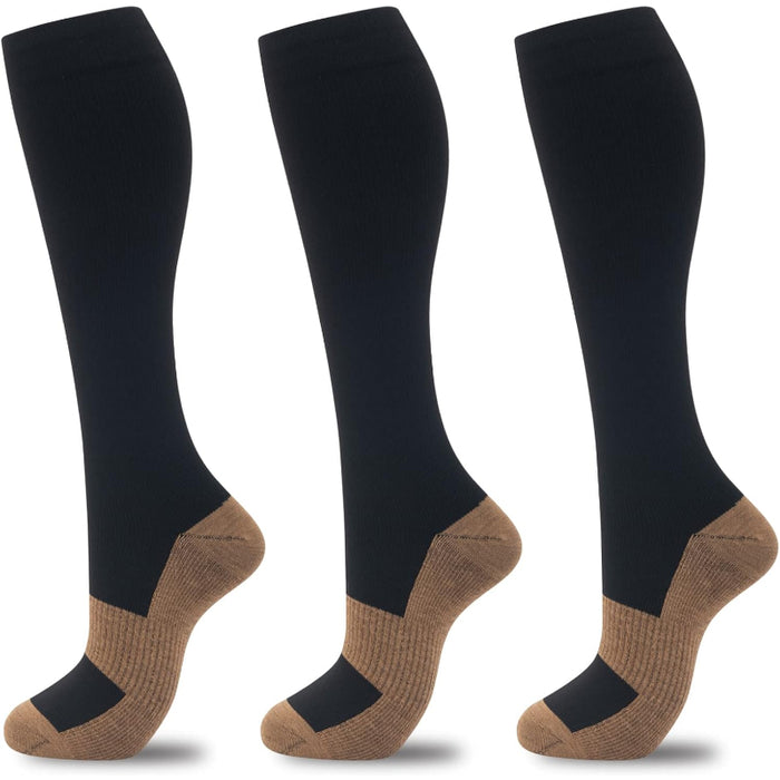 3 Pair Compression Support Socks - Circulation and Comfort