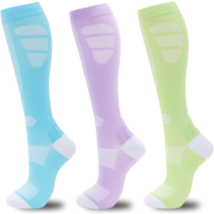 3 Pair Compression Support Socks - Circulation and Comfort