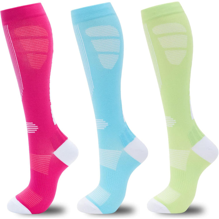 3 Pair Compression Support Socks - Circulation and Comfort