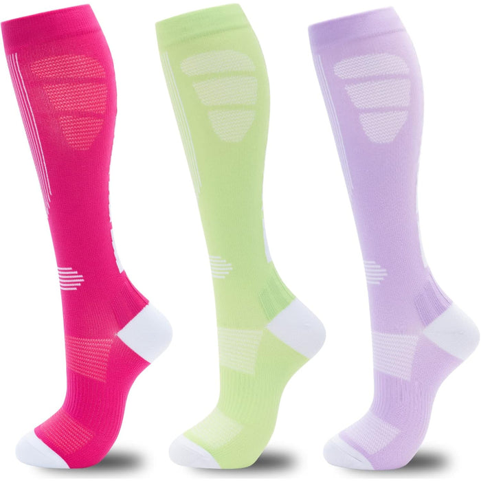 3 Pair Compression Support Socks - Circulation and Comfort