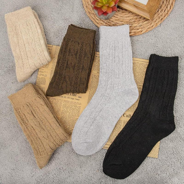 5 Pack Textured Ribbed Knit Socks – Cotton-Polyester Blend