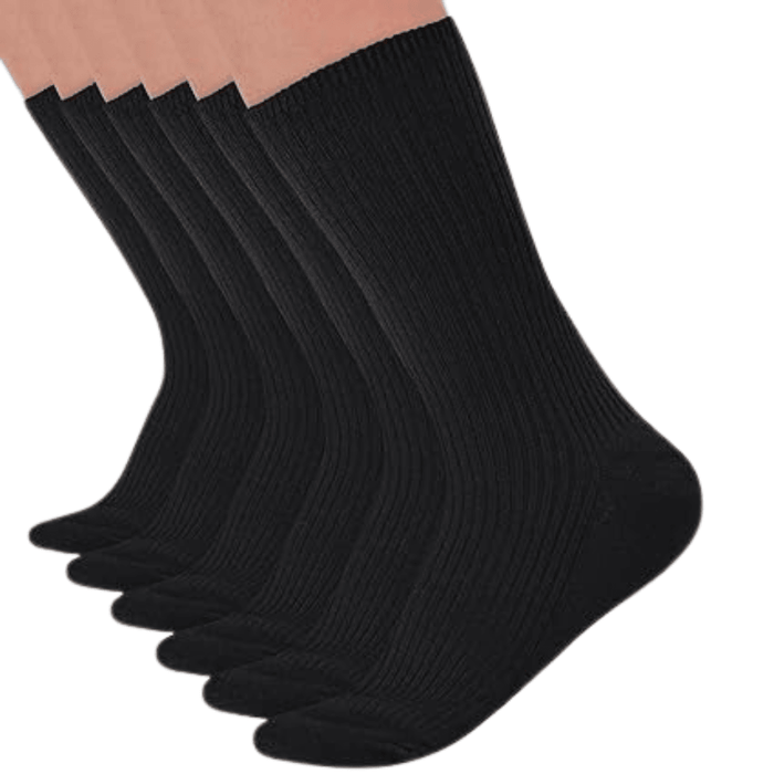 6 Pairs Non Binding Ribbed Crew Neuropathy Socks