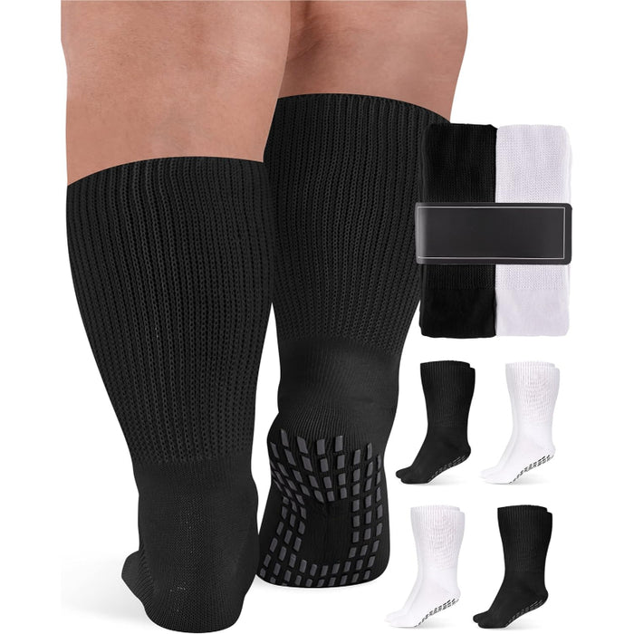 4 Pairs Extra Wide Bariatric Diabetic Socks With Grips