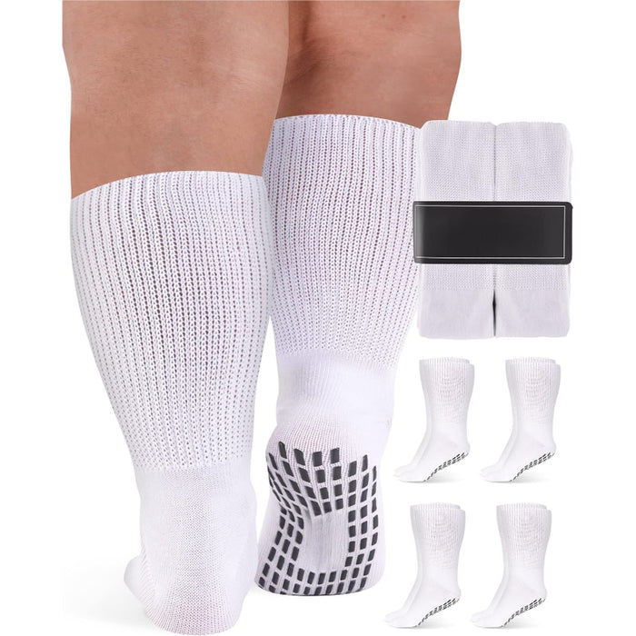 4 Pair Wide Bariatric Diabetic Socks – Non-Binding Fit and Grip