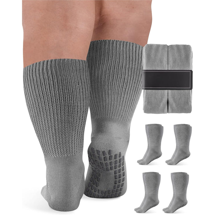 4 Pairs Extra Wide Bariatric Diabetic Socks With Grips