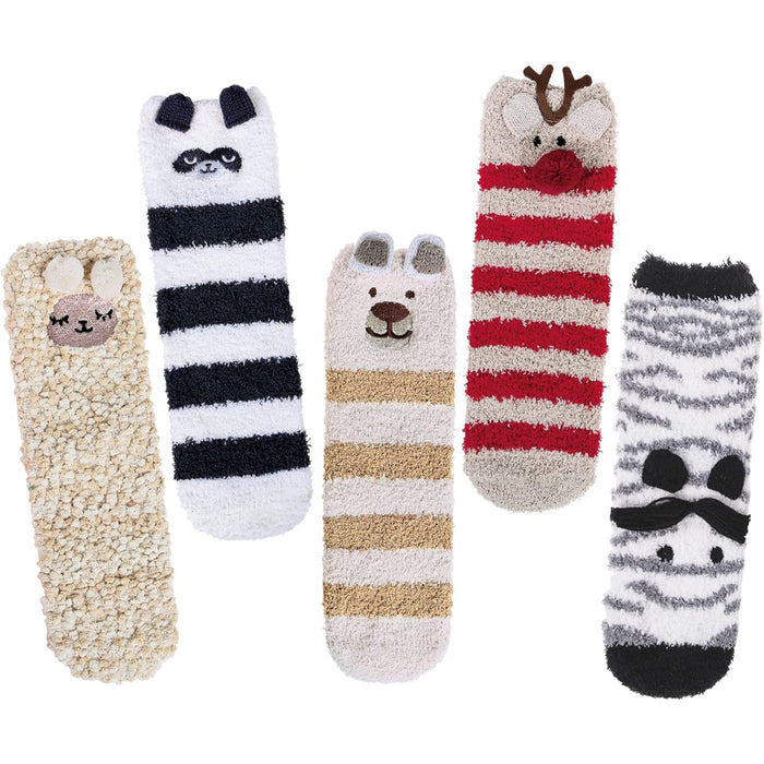 Pack Of 5 Fuzzy Slipper Diabetic Socks