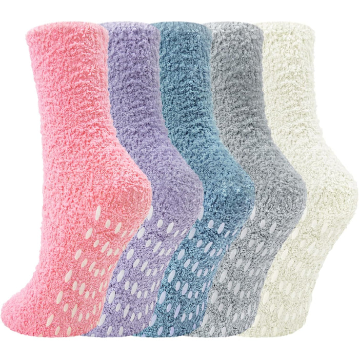 Pack Of 5 Fuzzy Slipper Diabetic Socks