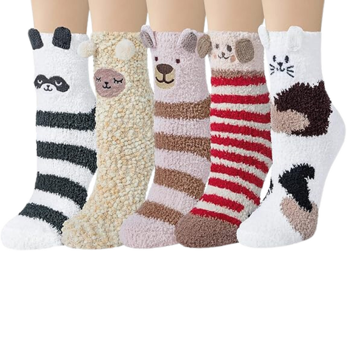 Pack Of 5 Fuzzy Slipper Diabetic Socks