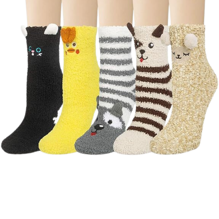 Pack Of 5 Fuzzy Slipper Diabetic Socks