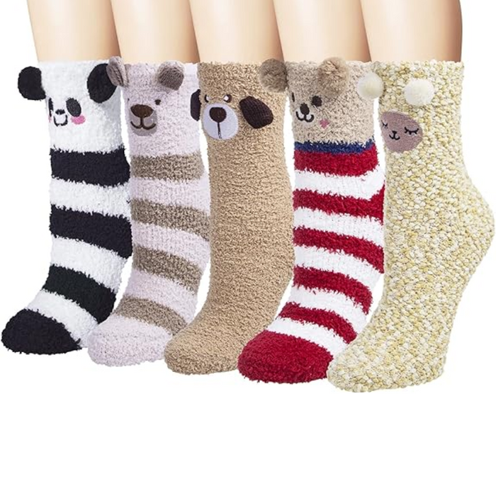 Pack Of 5 Fuzzy Slipper Diabetic Socks