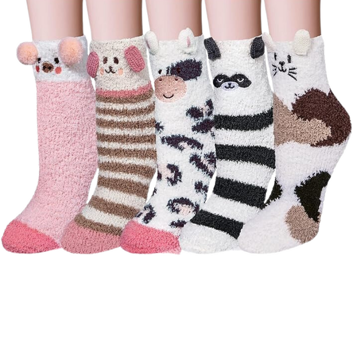 Pack Of 5 Fuzzy Slipper Diabetic Socks