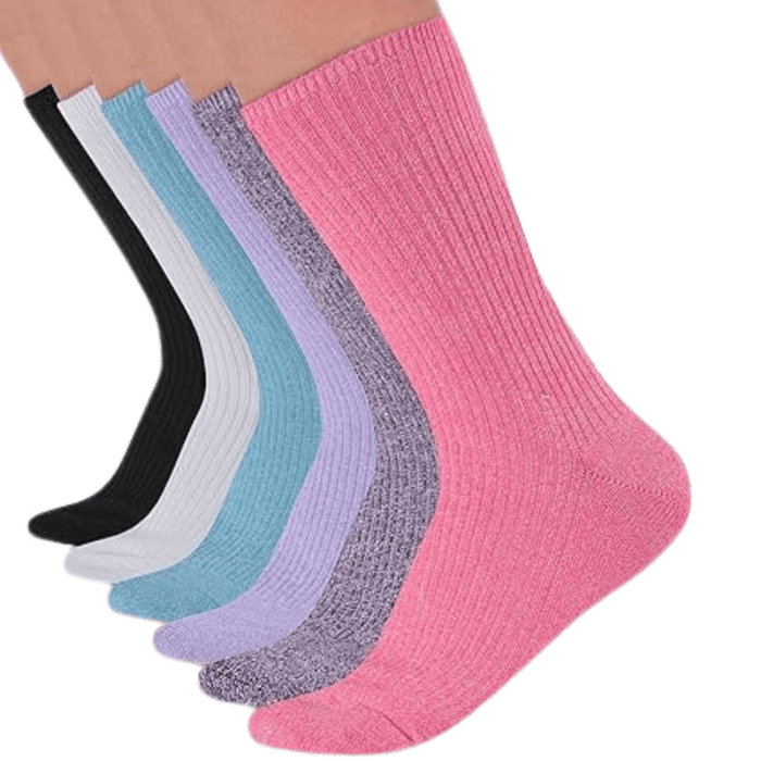 6 Pairs Non Binding Ribbed Crew Neuropathy Socks