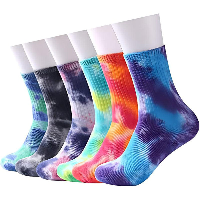 6 Pairs Casual Tie Dye Soft Cotton Crew Socks