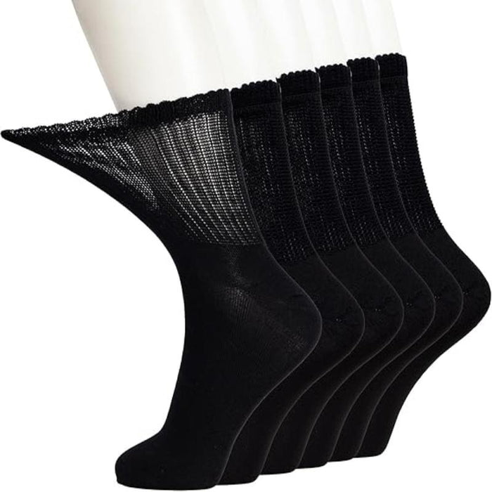 Pack Of 6 Soft Thin Viscose Bamboo Diabetic Crew Socks