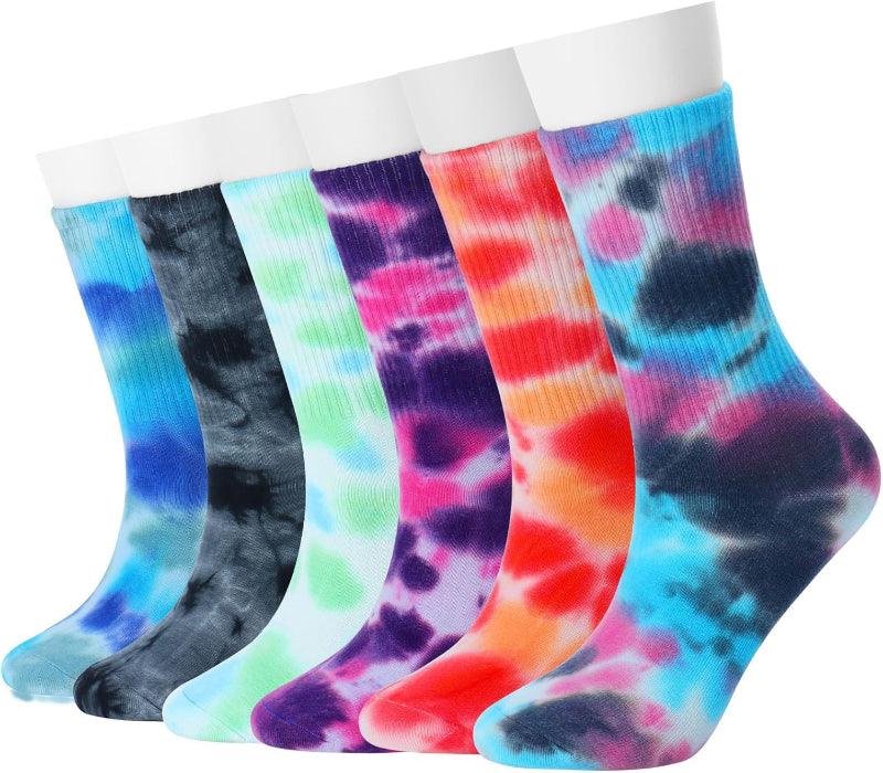 6 Pairs Tie Dye Comfy Crew Socks