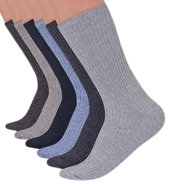 6 Pairs Non Binding Ribbed Crew Neuropathy Socks