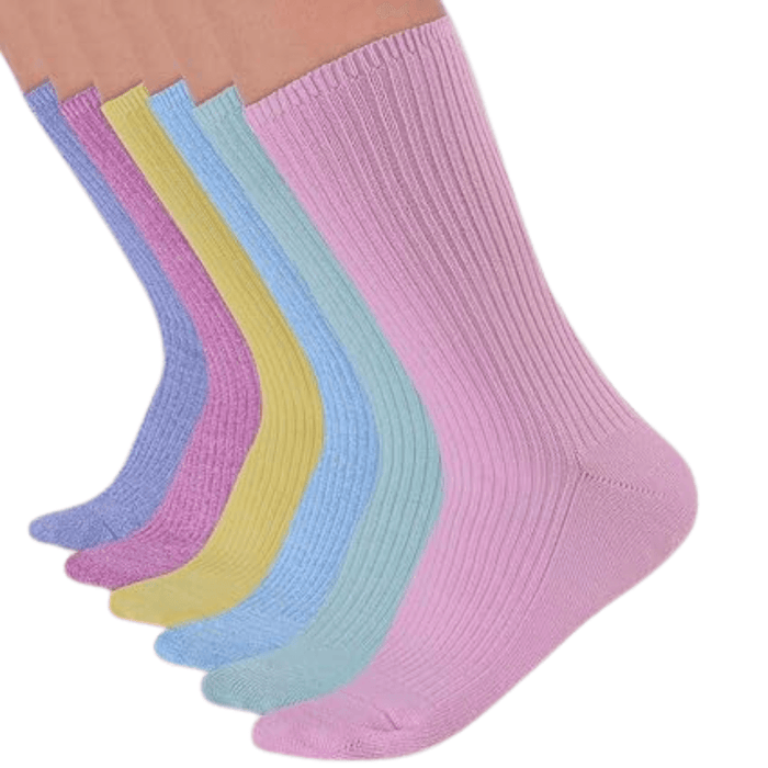 6 Pairs Non Binding Ribbed Crew Neuropathy Socks