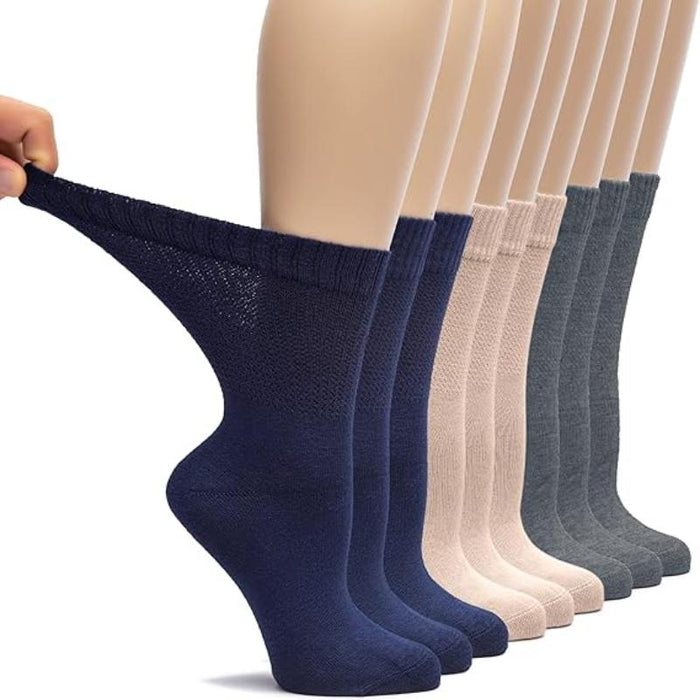 Pack Of 9 Bamboo Loose Fit Crew Diabetic Socks