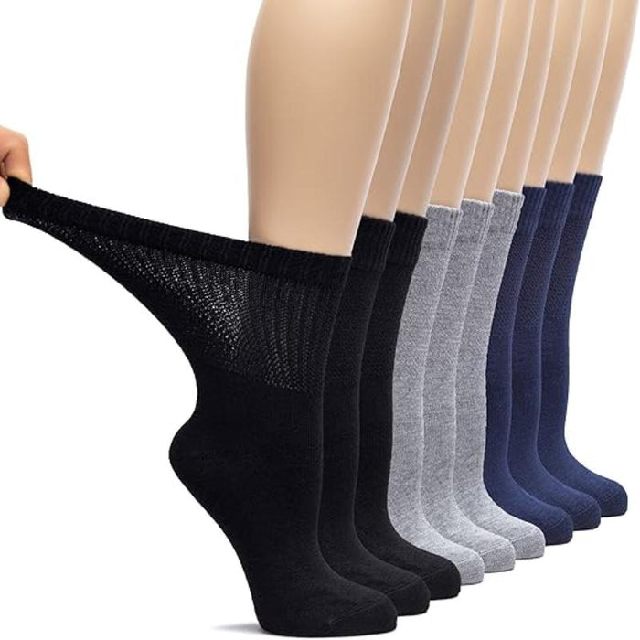 Pack Of 9 Bamboo Loose Fit Crew Diabetic Socks