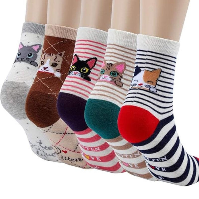 Animal Print Cartoon Socks – 5 Pairs for Fun and Style