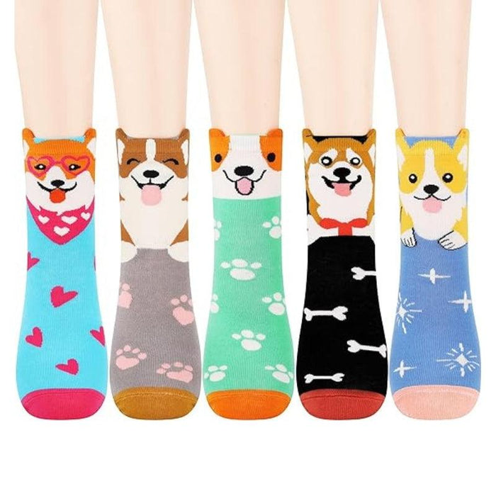 Animal Print Cartoon Socks – 5 Pairs for Fun and Style