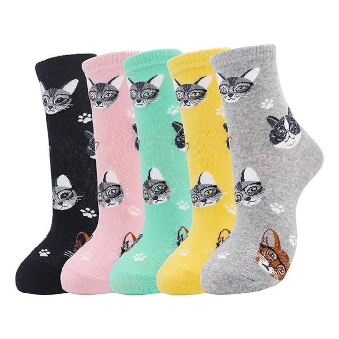 Animal Print Cartoon Socks – 5 Pairs for Fun and Style