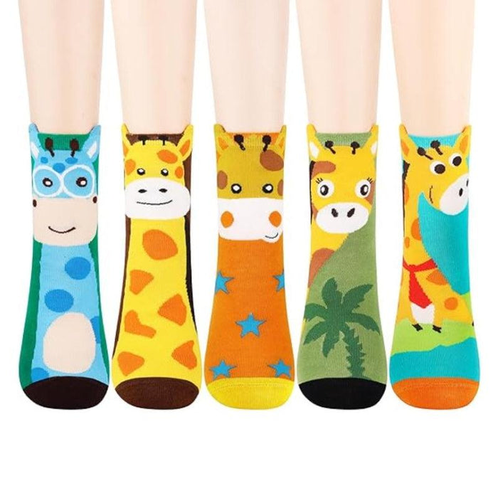 Cartoon Animal Printed Socks – Pack of 5 for Fun and Comfort