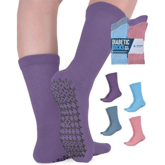 4 Pack Non Slip Diabetic Socks - Extra Wide Design and Stability