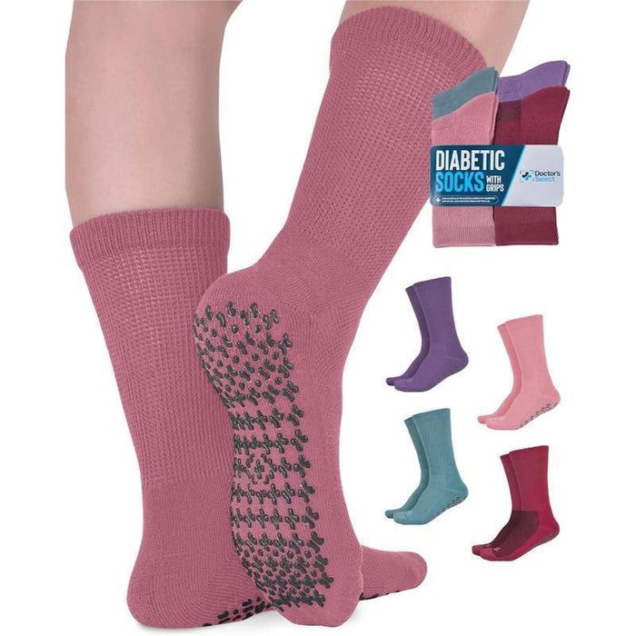 4 Pack Non Slip Diabetic Socks - Extra Wide Design and Stability