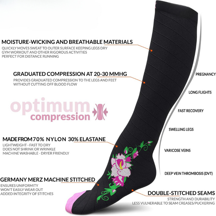 Floral Pattern Athletic Compression Socks – Style and Support