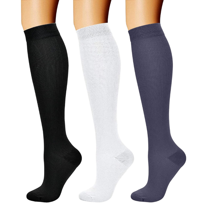 3 Pack High Compression Athletic Socks - Solid Design And Comfort