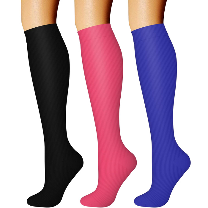 3 Pack High Compression Athletic Socks - Solid Design And Comfort