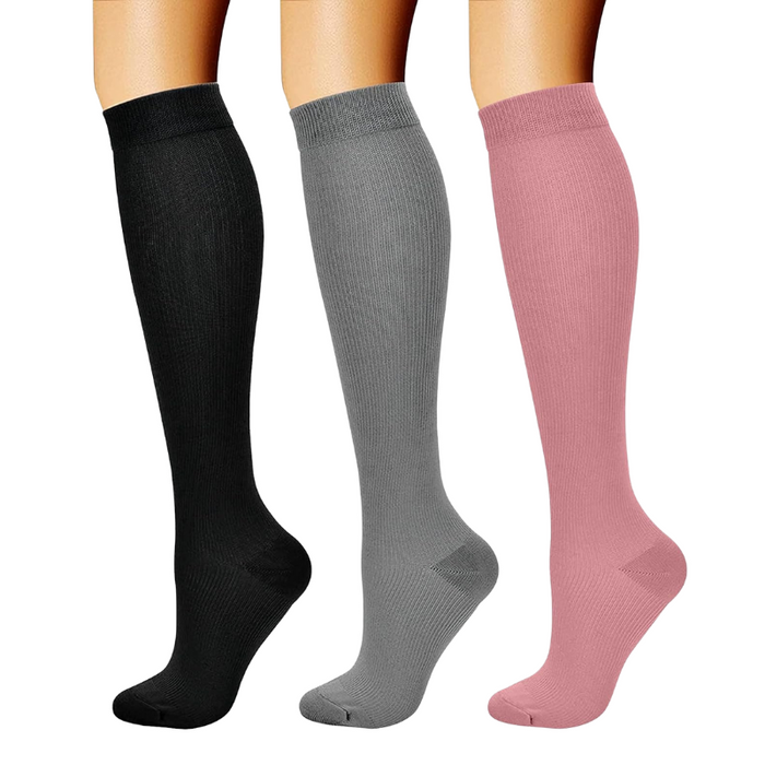 3 Pack High Compression Athletic Socks - Solid Design And Comfort