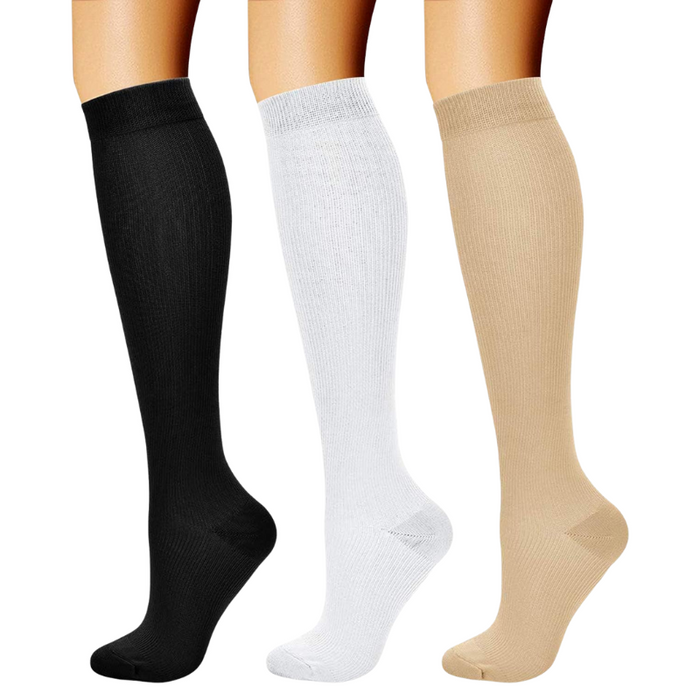 3 Pack High Compression Athletic Socks - Solid Design And Comfort