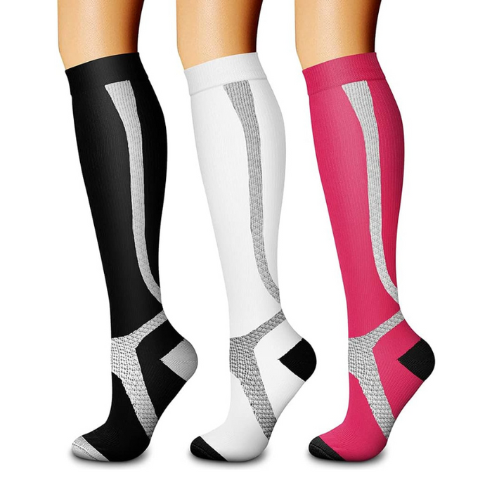 3 Pack High Compression Athletic Socks - Solid Design And Comfort