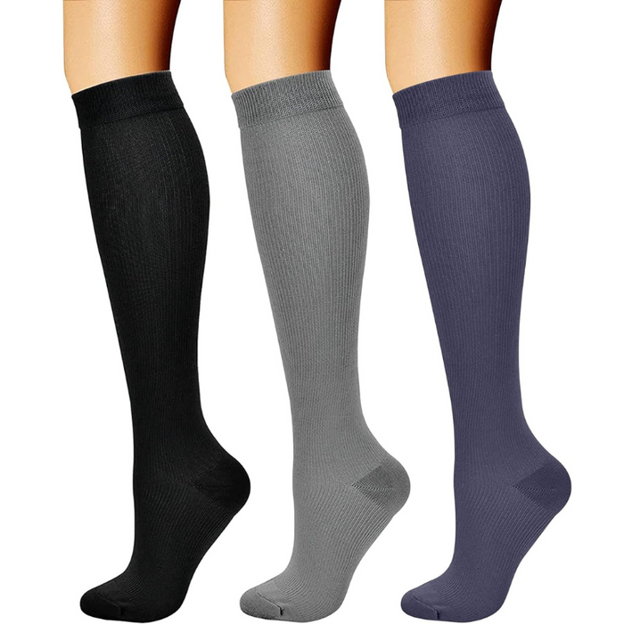 3 Pack High Compression Athletic Socks - Solid Design And Comfort