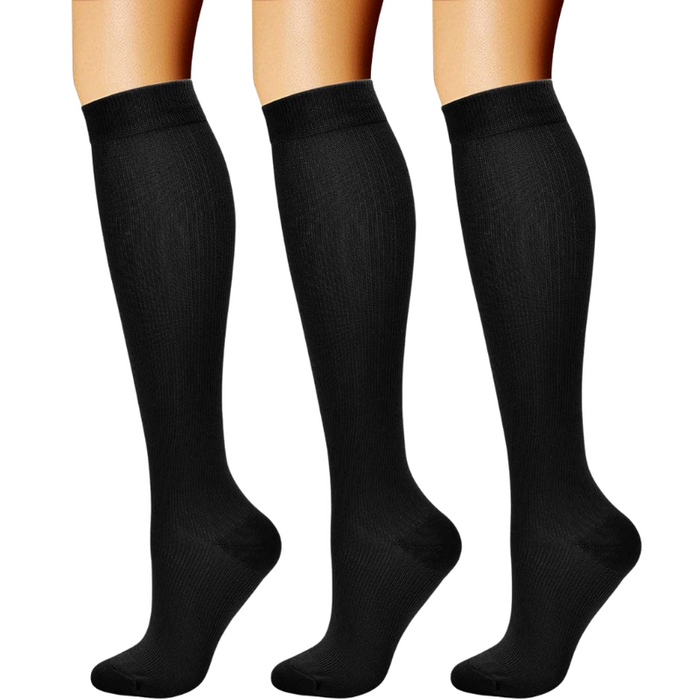 3 Pack Solid Athletic Compression Socks – High Support and Comfort