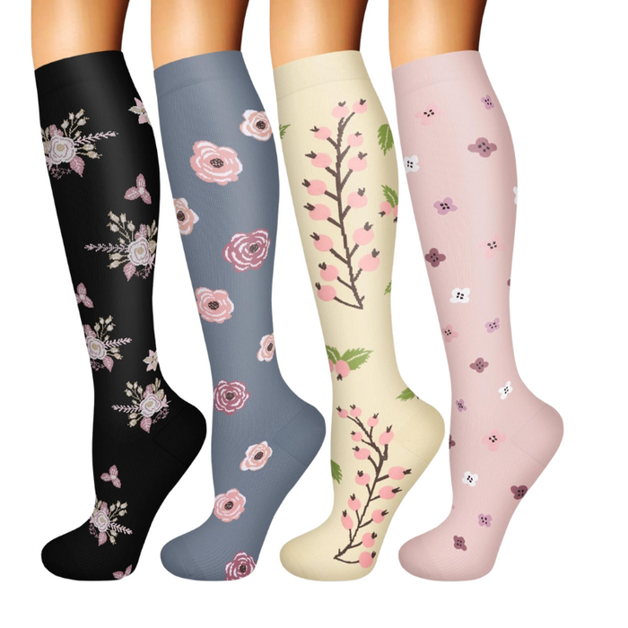 4-Pack Designed Compression Socks - Comfort and Support