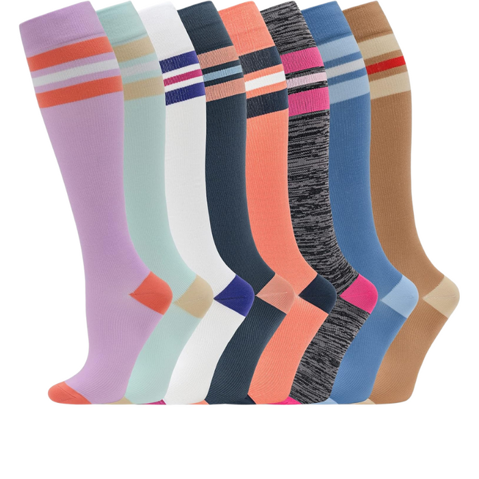 8-Pack High Length Pattern Compression Socks - Support and Comfort