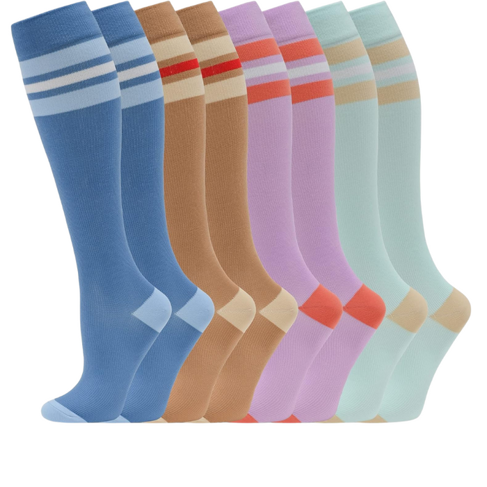 8-Pack High Length Pattern Compression Socks - Support and Comfort