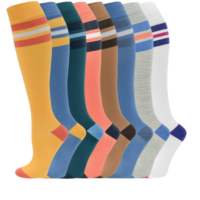 8-Pack High Length Pattern Compression Socks - Support and Comfort