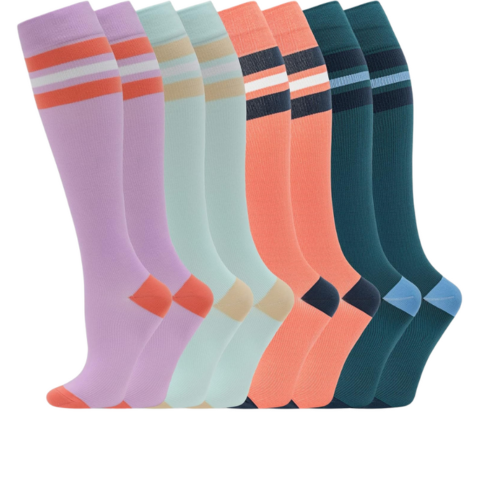 8-Pack High Length Pattern Compression Socks - Support and Comfort