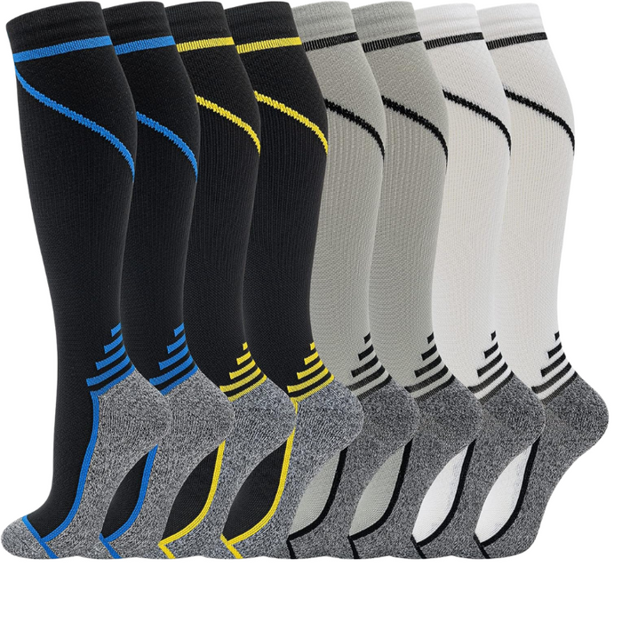 8-Pack High Length Pattern Compression Socks - Support and Comfort